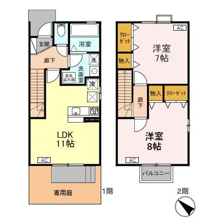 ローズコート萌木野 Ａ/Ｂ A101 間取り図