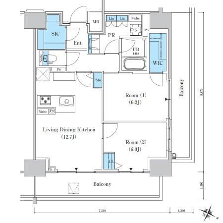 ロイヤルパークスＥＲ万代 1319 間取り図