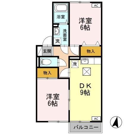 シャンドフレール黒埼 Ｄ/Ｅ E102 間取り図