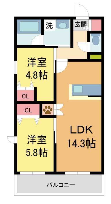 HEBEL MAISON 甲東園 202 間取り図
